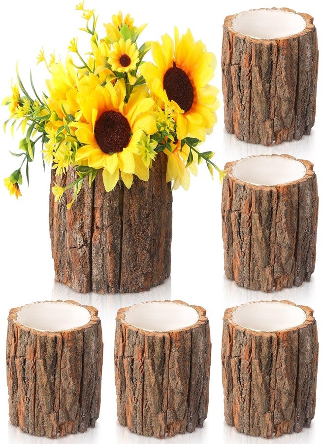 RimCereal 6 Pcs Wooden Vase for Centerpieces Christmas Table Decor Wooden Flower Vase Rustic Bark Stump Buckets Vintage Wood Planter Pots for Xmas Woodland Party Wedding Window Home Farmhouse (Large) - Image 1